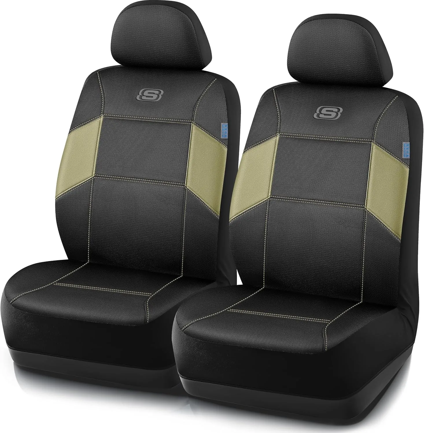 Skechers Work Car Seat Covers, Leather Seat Covers, 5-Times Stronger Built-in Webbing, Mesh Fabric Seat Cover for Cars, Airbag Compatible, Automotive Comfort for Cars, Trucks, SUVs (Beige,Two Front)