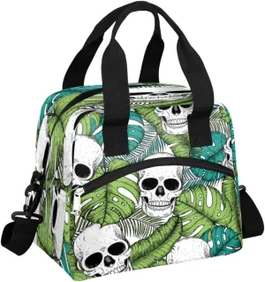 Skull Tropic Pattern Lunch Tote bag for Women Men Reusable Lunch box Cooler Bag for Adult Lunchbox Bag Leakproof Lunchbag with Shoulder Strap for Work Office Picnic Beach