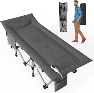 Slendor Heated Camping Cot, Padded Folding Camping Cots for Adults, 1200D Double Layer Sleeping Cot Bed for Office, Patio, Guest with Storage Bag, Support 500lbs, 110V, 85W, Gray