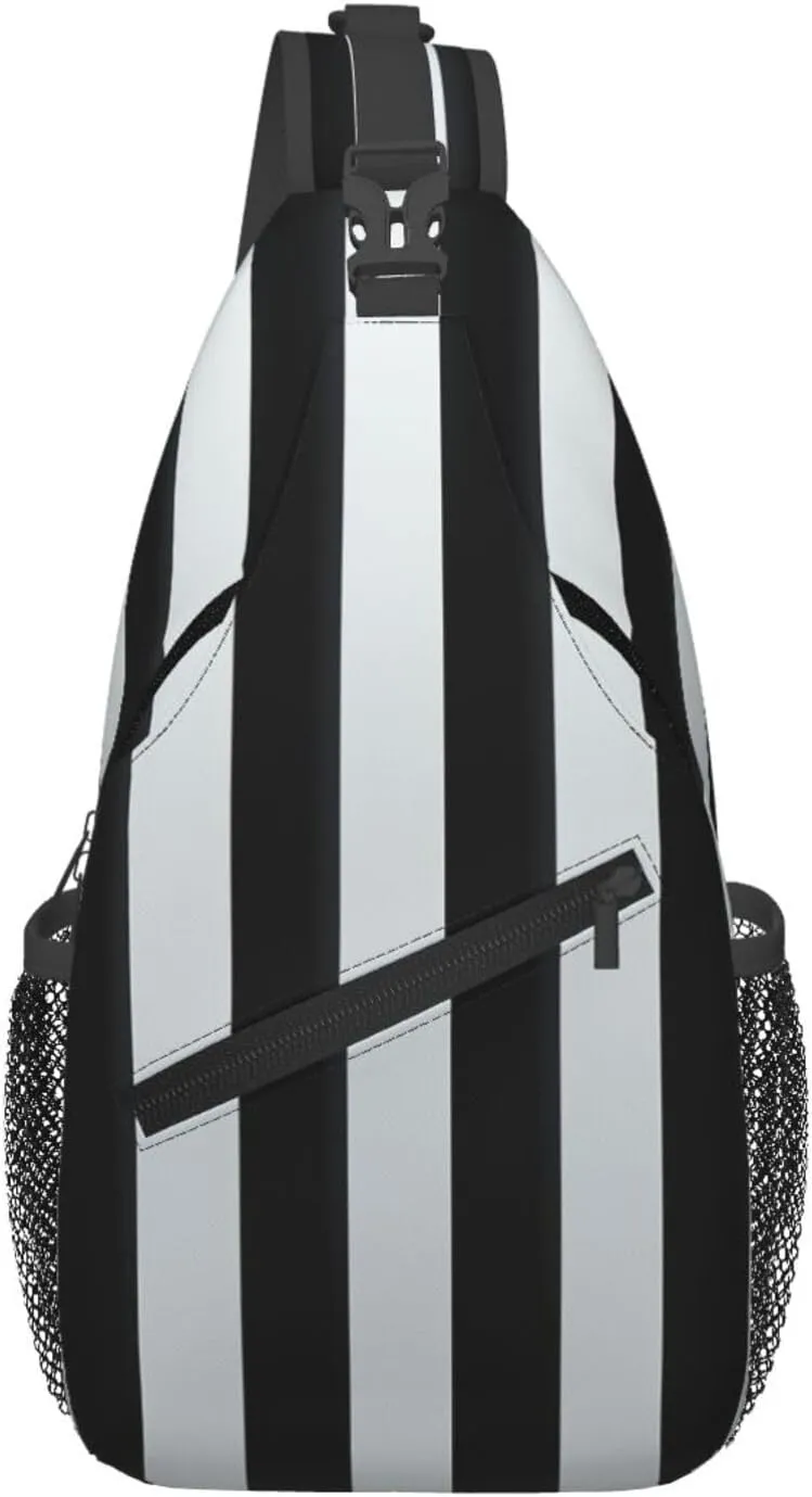 Sling Bags for Women Men Black and-White Stripes Sling Backpack Adjustable Belt Bum Bags Fanny Pack for Travel Sports Running Hiking Waist Packs