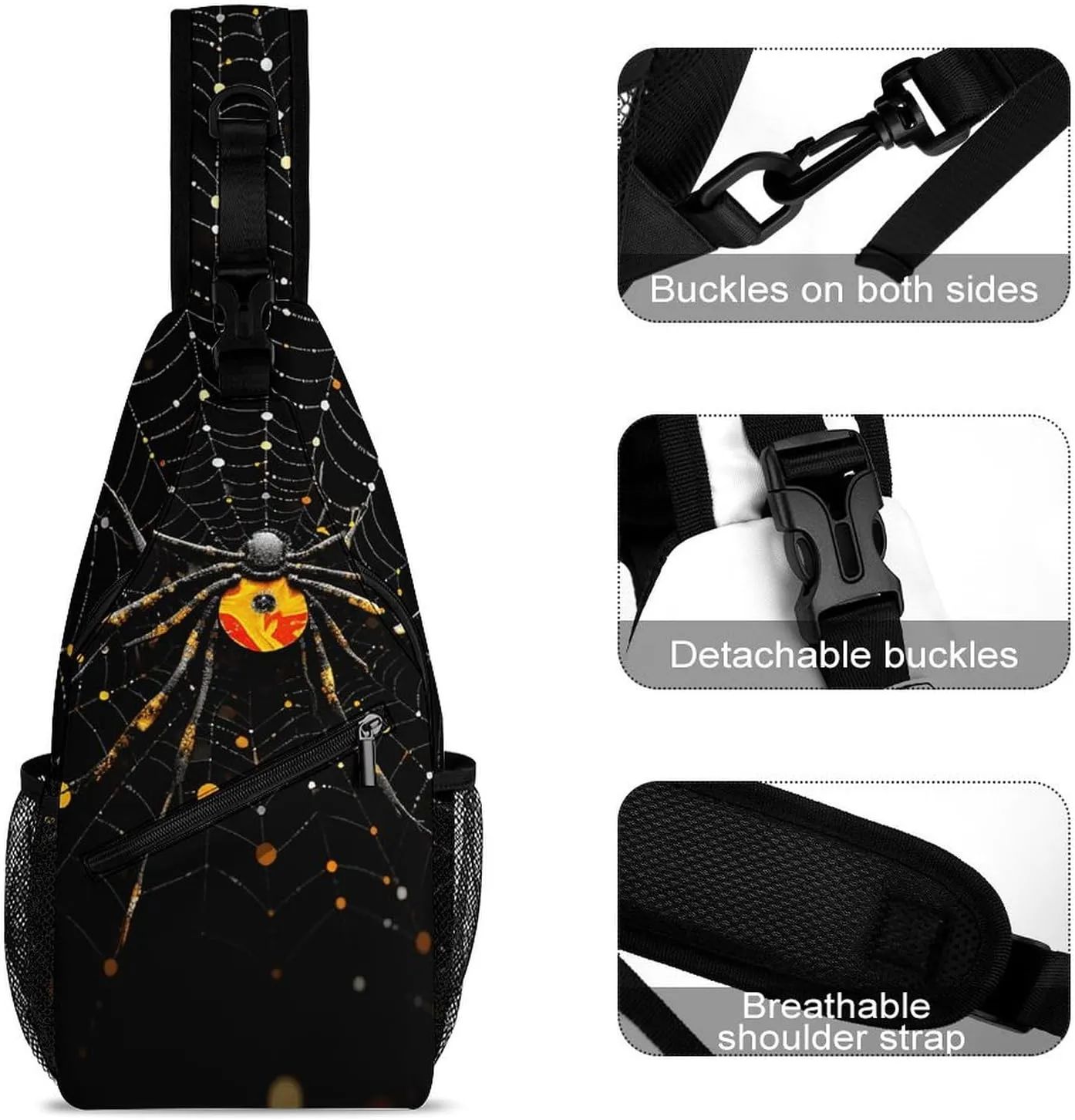 Sling Bags for Women Men Spider in Web Sling Backpack Adjustable Belt Casual Chest Daypack Bum Bags Fanny Pack for Travel Sports Running Hiking Waist Packs, 38x20cm, style-2-2