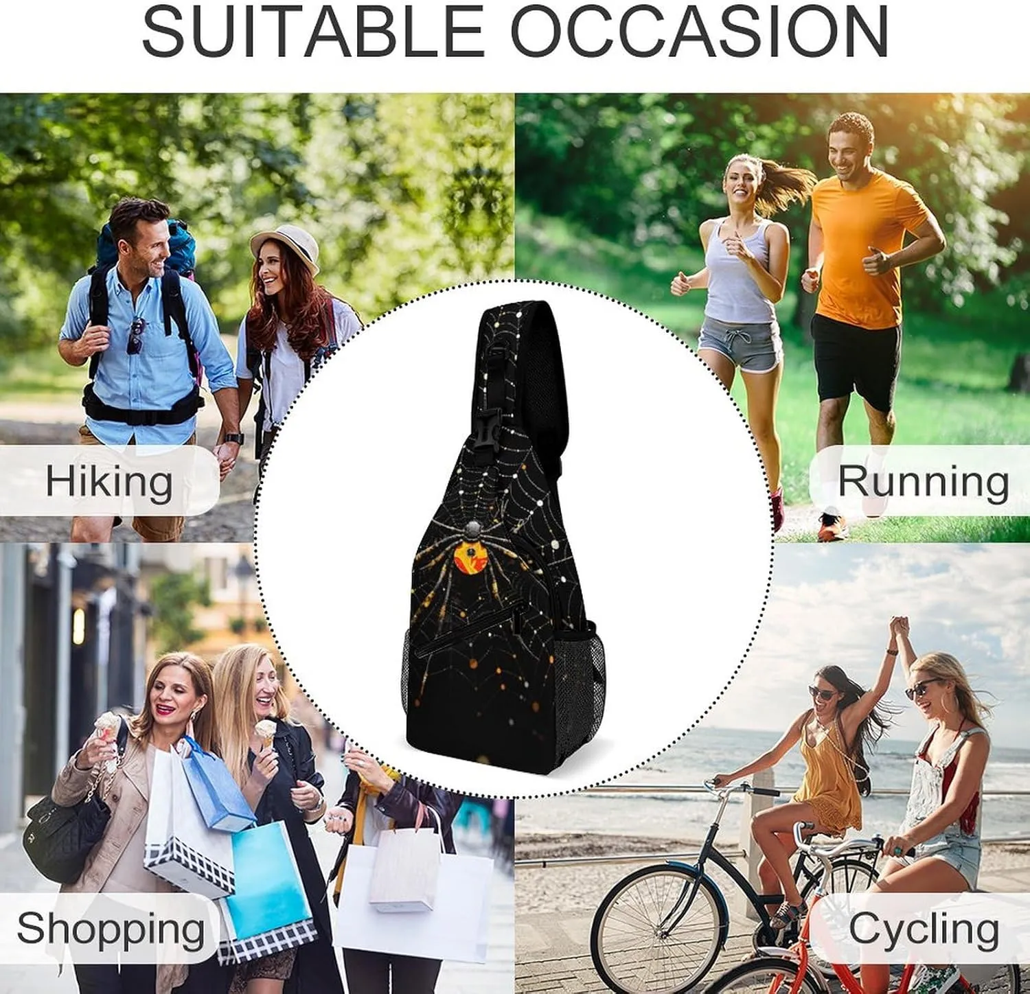 Sling Bags for Women Men Spider in Web Sling Backpack Adjustable Belt Casual Chest Daypack Bum Bags Fanny Pack for Travel Sports Running Hiking Waist Packs, 38x20cm, style-2-2