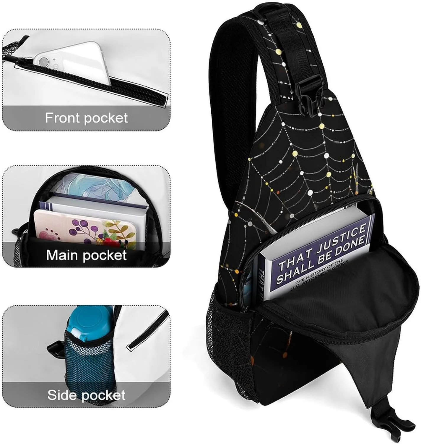 Sling Bags for Women Men Spider in Web Sling Backpack Adjustable Belt Casual Chest Daypack Bum Bags Fanny Pack for Travel Sports Running Hiking Waist Packs, 38x20cm, style-2-2