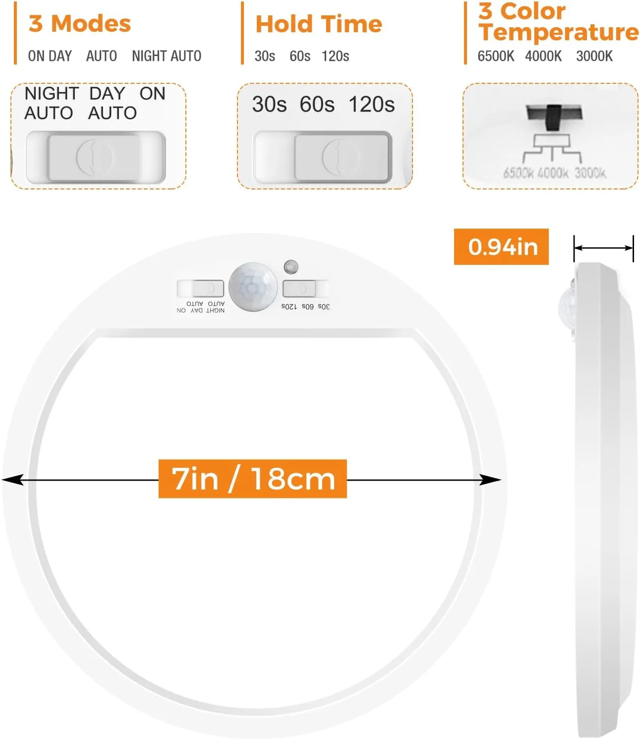 Slochi 2Pack Motion Sensor Ceiling Light Wired, 3000K/4000K/6500K Motion Sensor Light Indoor, 15W 1500LM 7 In Closet Lights Motion Sensored with Timer, Flush Mount Light for Hallway Wall Pantry, White