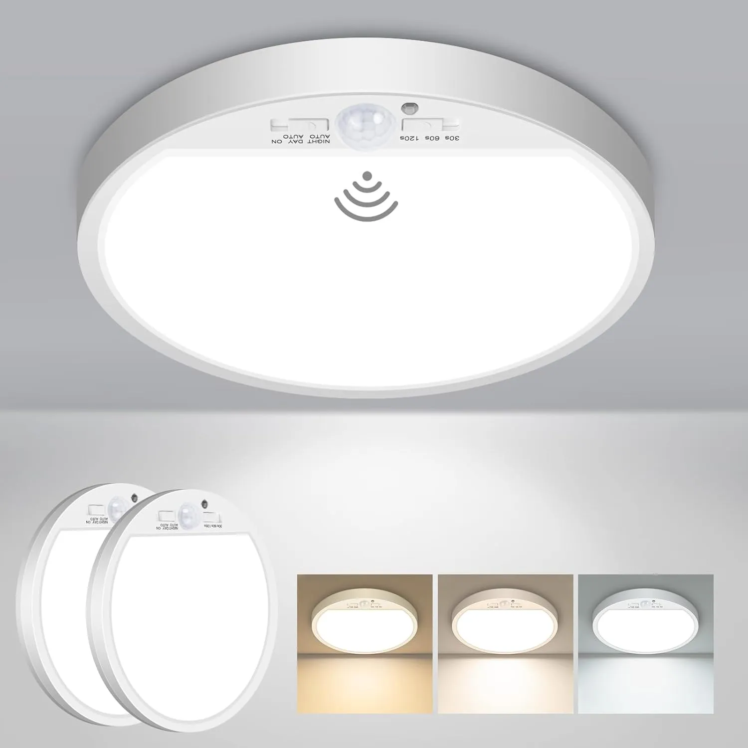 Slochi 2Pack Motion Sensor Ceiling Light Wired, 3000K/4000K/6500K Motion Sensor Light Indoor, 15W 1500LM 7 In Closet Lights Motion Sensored with Timer, Flush Mount Light for Hallway Wall Pantry, White