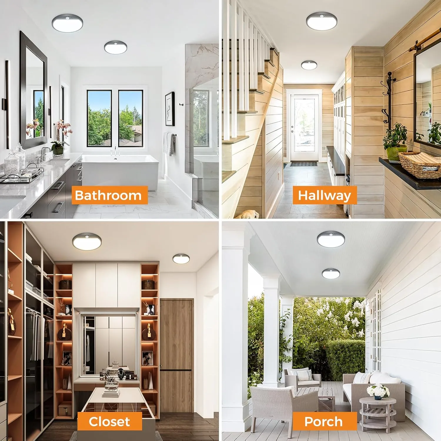 slochi 2Pack Motion Sensor Light Indoor Wired PIR, 3000K/4000K/6500K Closet Lights Motion Sensored, 15W 1500LM 7 in, Timer, Motion Activated Flush Mount Ceiling Light for Hallway Wall Pantry, Black