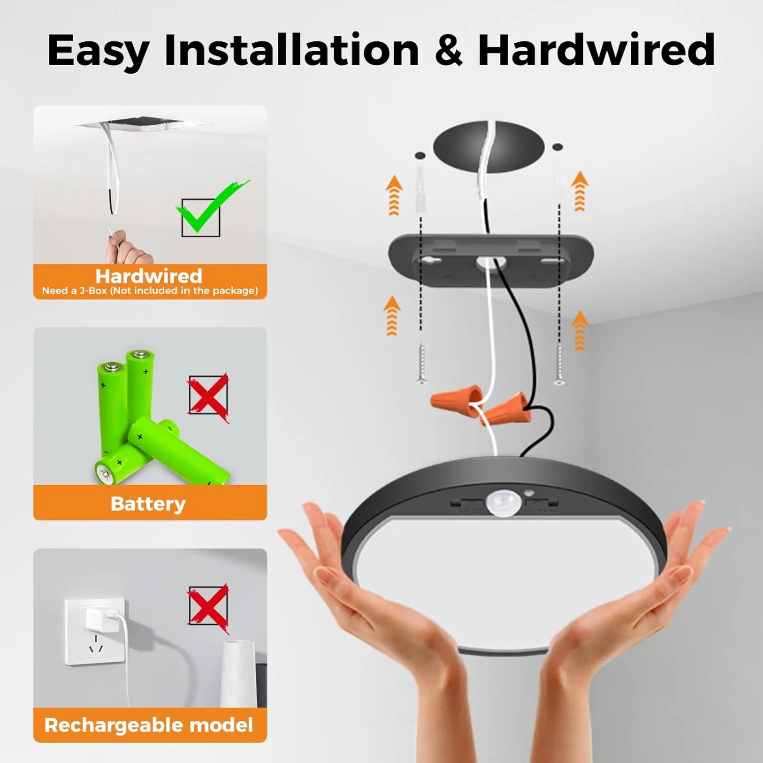 slochi 2Pack Motion Sensor Light Indoor Wired PIR, 3000K/4000K/6500K Closet Lights Motion Sensored, 15W 1500LM 7 in, Timer, Motion Activated Flush Mount Ceiling Light for Hallway Wall Pantry, Black