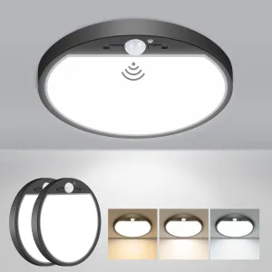 slochi 2Pack Motion Sensor Light Indoor Wired PIR, 3000K/4000K/6500K Closet Lights Motion Sensored, 15W 1500LM 7 in, Timer, Motion Activated Flush Mount Ceiling Light for Hallway Wall Pantry, Black