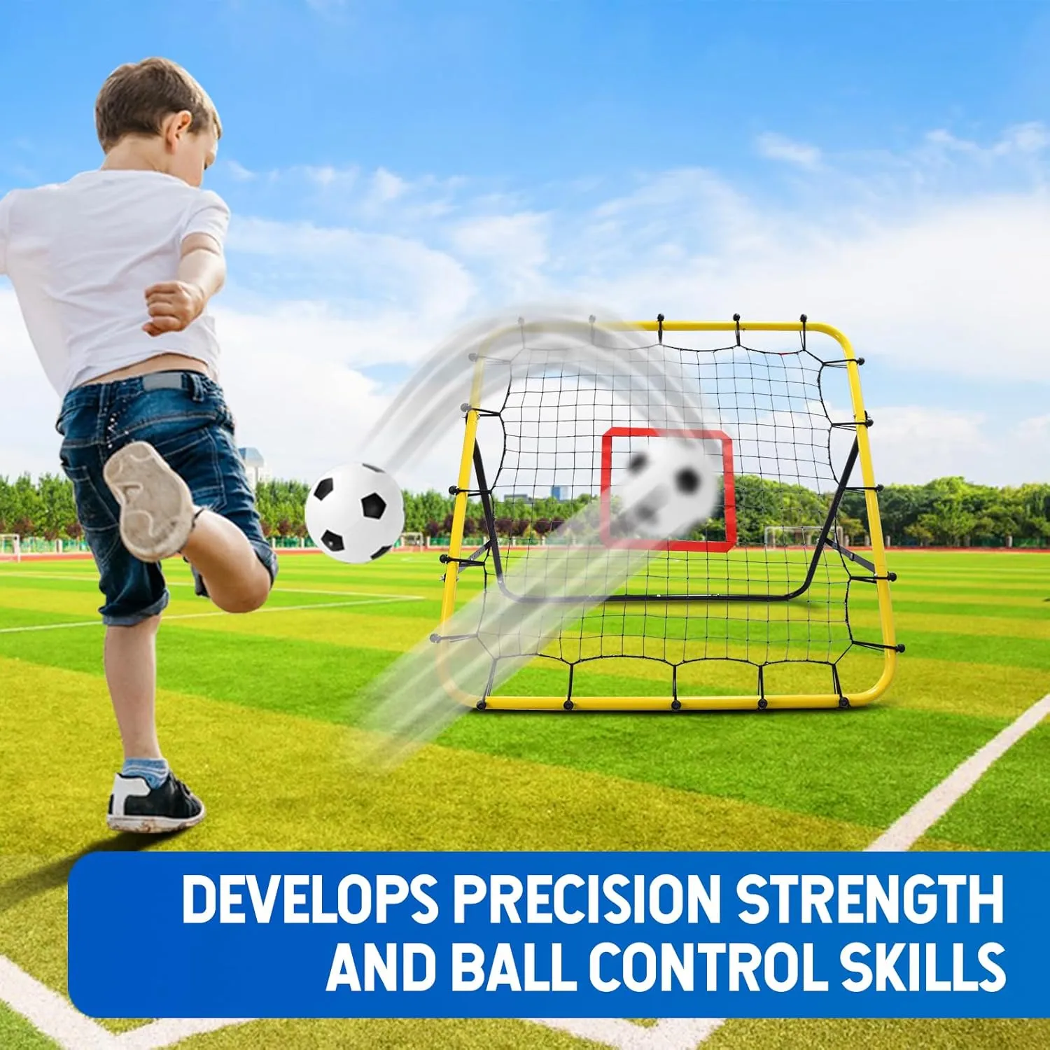 Soccer Rebounder Bounce Back Net,Baseball Rebounder Net, Adjustable Angle All Ages Volleyball Rebounder Training Equipment, Soccer Themed Gifts for Backyard Soccer Practice