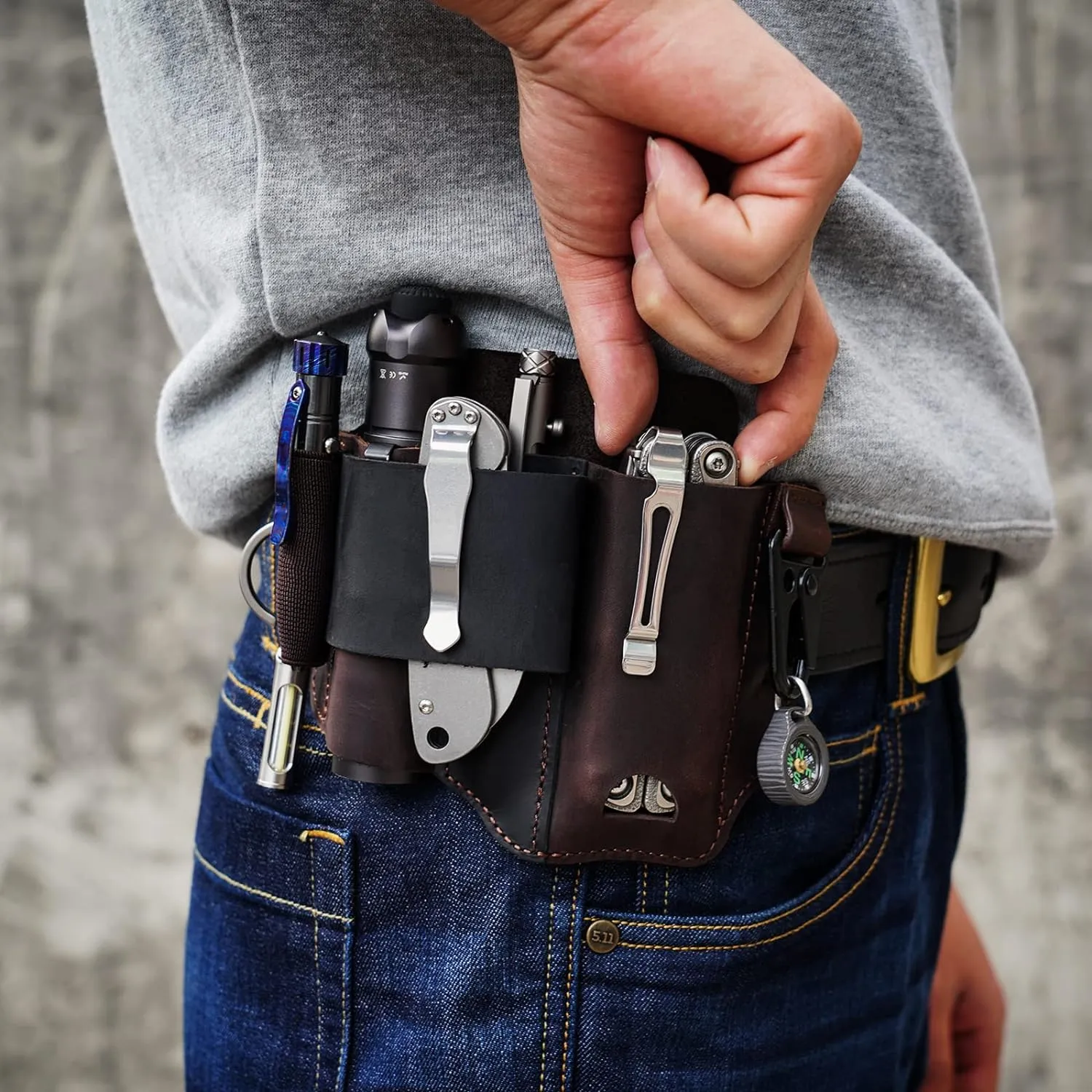 ST1 Leather Multitool Sheath - EDC Belt Organizer for Leatherman Tools, Flashlight, Pen, and Keychain Clip, Durable and Stylish, Great for Work and Daily Use, Ideal Gift for Men