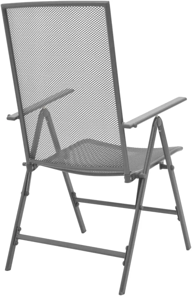 Stackable Patio Chairs 2 Pack Steel Gray Reclining Outdoor Lounge Chairs with 6-Position Adjustable Backrest, Foldable Metal Mesh Design for Garden, Poolside, Indoor & Outdoor Use