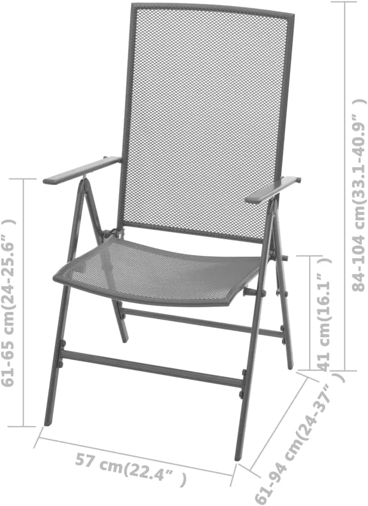 Stackable Patio Chairs 2 Pack Steel Gray Reclining Outdoor Lounge Chairs with 6-Position Adjustable Backrest, Foldable Metal Mesh Design for Garden, Poolside, Indoor & Outdoor Use