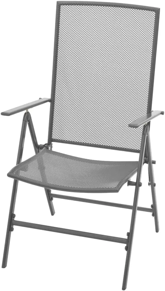 Stackable Patio Chairs 2 Pack Steel Gray Reclining Outdoor Lounge Chairs with 6-Position Adjustable Backrest, Foldable Metal Mesh Design for Garden, Poolside, Indoor & Outdoor Use
