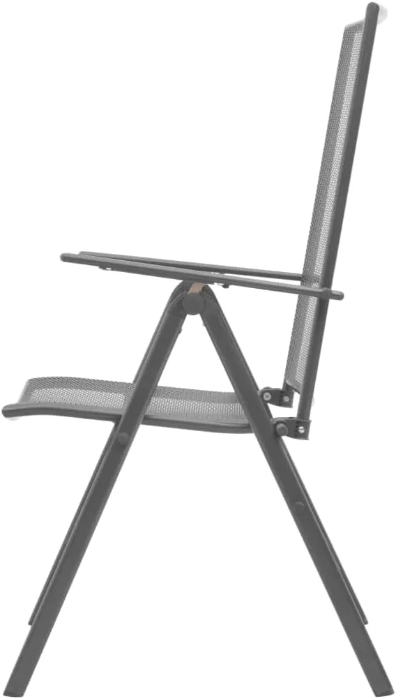 Stackable Patio Chairs 2 Pack Steel Gray Reclining Outdoor Lounge Chairs with 6-Position Adjustable Backrest, Foldable Metal Mesh Design for Garden, Poolside, Indoor & Outdoor Use