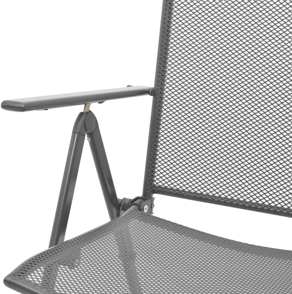 Stackable Patio Chairs 2 Pack Steel Gray Reclining Outdoor Lounge Chairs with 6-Position Adjustable Backrest, Foldable Metal Mesh Design for Garden, Poolside, Indoor & Outdoor Use