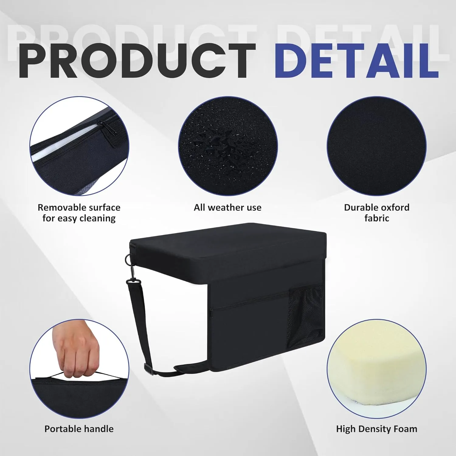 Stadium Bleacher Seat with Foam-Backed Support ，Extra-Wide Bleacher Chair with High-Density Padded Cushion，Portable Folding Stadium Chair (Black, Big Cloth Cushion)