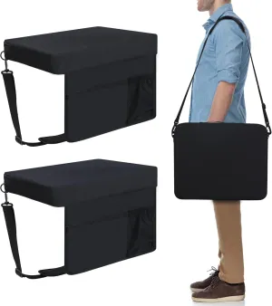 Stadium Bleacher Seat with Foam-Backed Support ，Extra-Wide Bleacher Chair with High-Density Padded Cushion，Portable Folding Stadium Chair (Black, Big Cloth Cushion)
