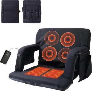 Stadium Seat with Back Support, Bleacher Seat, Heated Seat with Massage, Reclining Waterproof Cushion, Ultimate Comfort, Complete with Shoulder Straps