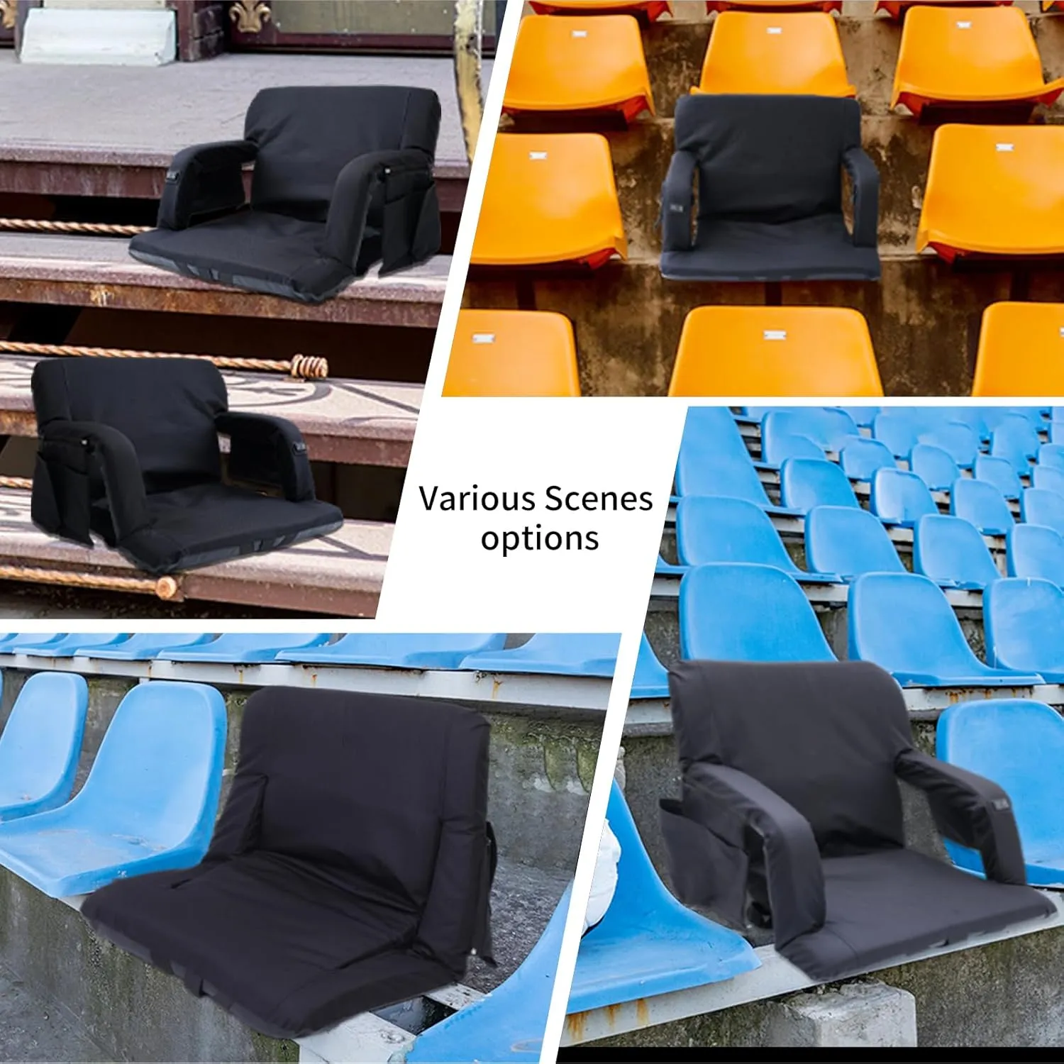 Stadium Seat with Back Support, Bleacher Seat, Heated Seat with Massage, Reclining Waterproof Cushion, Ultimate Comfort, Complete with Shoulder Straps