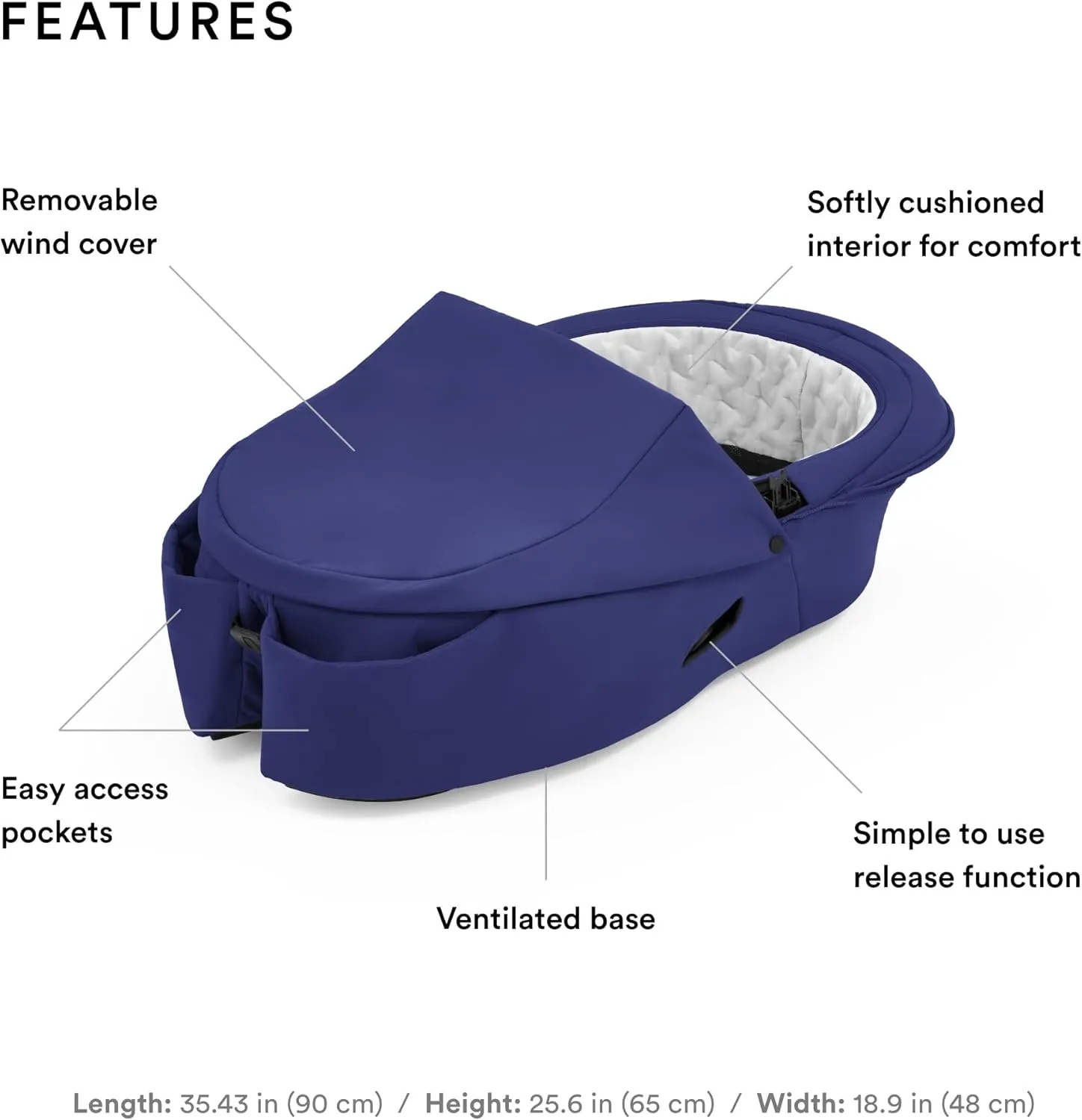 Stokke Xplory X Carry Cot, Royal Blue - Detachable Cot for Xplory X Stroller - Soft Interior Lining & Breathable Mattress - with Removable Wind Cover & Two Easy-Access Pockets