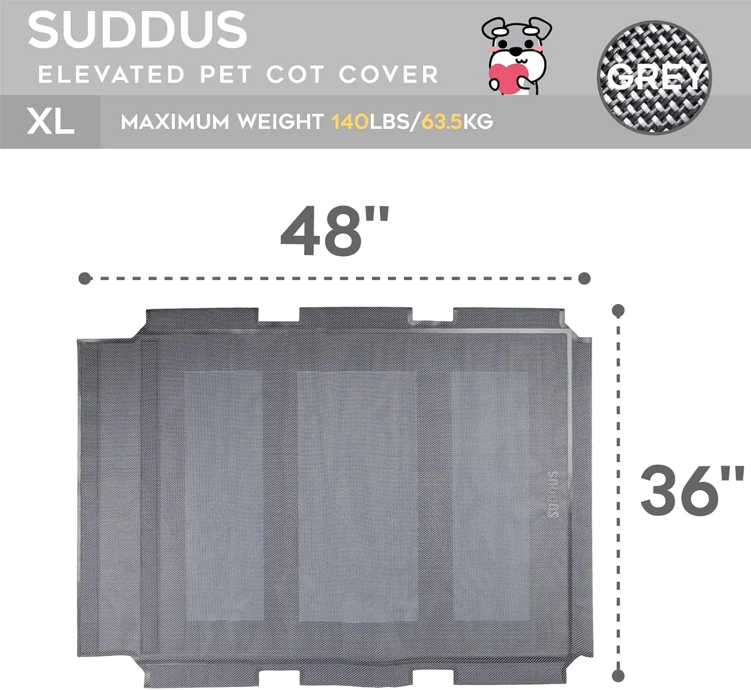 suddus Elevated Dog Bed Replacement Cover, Raised Dog Bed Chew Proof Easy to Clean, Breathable Elevated Pet Bed is Suitable for Indoor and Outdoor Use. Dog Cot are Not Included (XL/Grey)