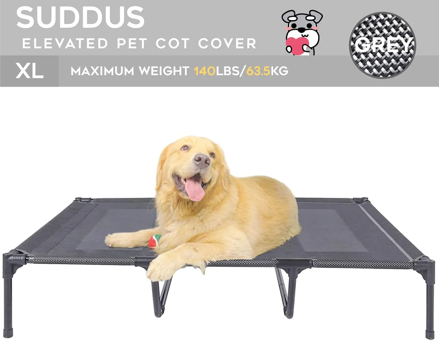suddus Elevated Dog Bed Replacement Cover, Raised Dog Bed Chew Proof Easy to Clean, Breathable Elevated Pet Bed is Suitable for Indoor and Outdoor Use. Dog Cot are Not Included (XL/Grey)