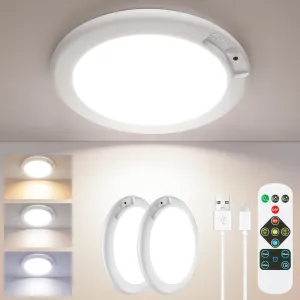 SunRider 2Pack Rechargeable Motion Sensor LED Ceiling Light with Remote, 3CCT Cordless Closet Lights Battery Operated for Shower Stair, Magnetic Mount
