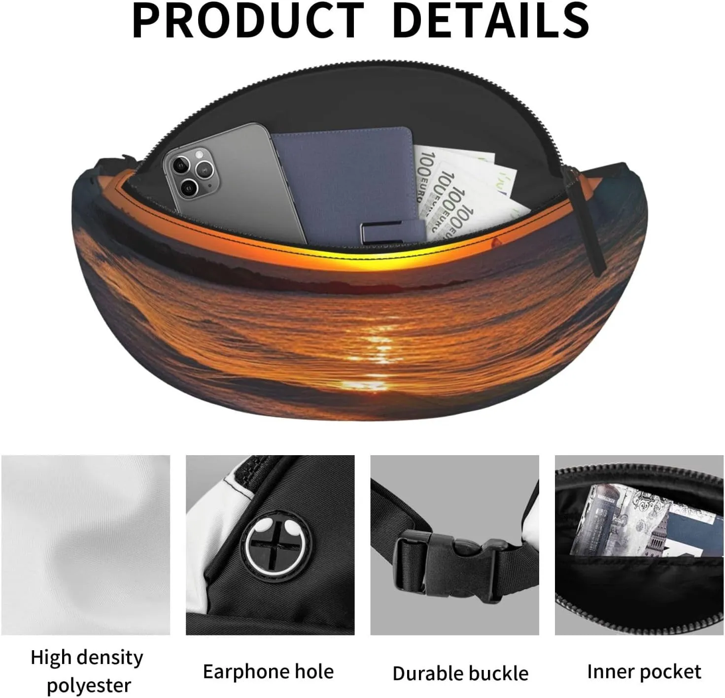 Sunset Ocean Fanny Pack for Man Women Waist Bag Adjustable Belt Casual Chest Bag Bum Bags for Travel Sports Running Hiking Waist Packs
