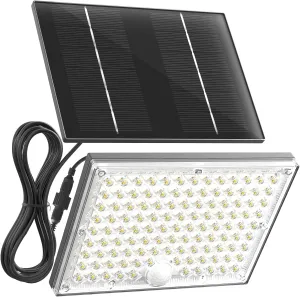 SUPERDANNY Solar Motion Sensor Outdoor Flood Lights with 113 Bright LEDs, Dusk to Dawn Outside Flood Lights with 16ft Cable IP65 Waterproof, Security Light for Garden Barn Porch 1 Pack(Gray)
