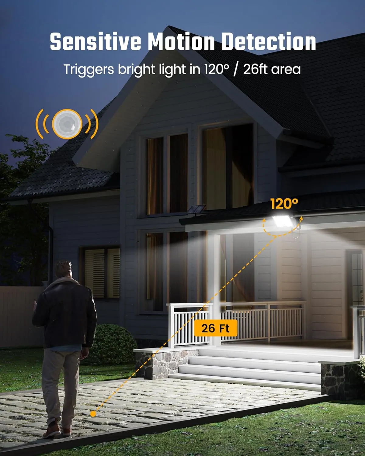 SUPERDANNY Solar Motion Sensor Outdoor Flood Lights with 113 Bright LEDs, Dusk to Dawn Outside Flood Lights with 16ft Cable IP65 Waterproof, Security Light for Garden Barn Porch 1 Pack(Gray)
