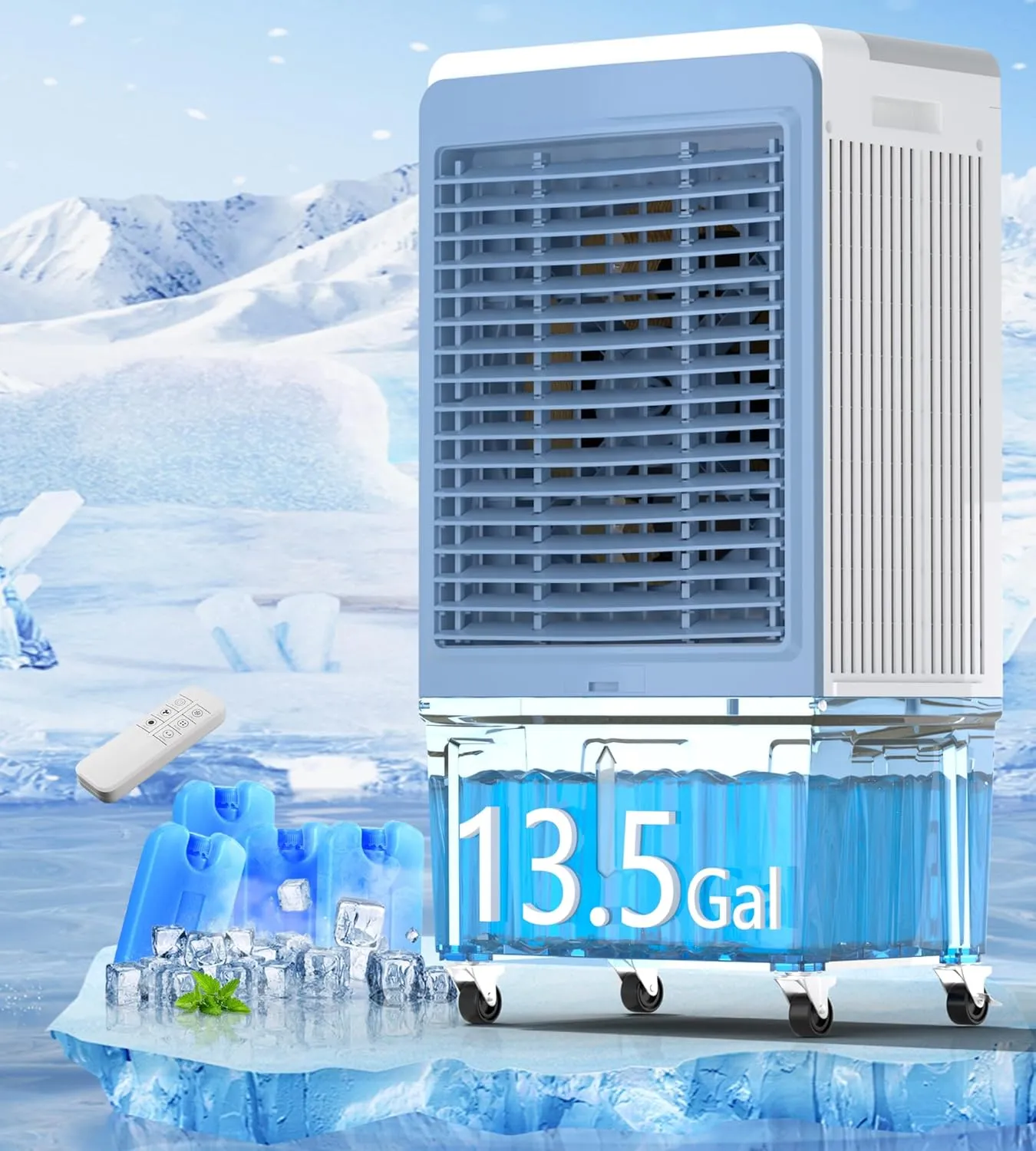 Swamp Cooler, 6000CFM Evaporative Air Cooler with 13.5-Gal Water Tank, Evaporative Cooler with Water Level Alarm, Silver Ion, 12H Timer, Cooling Fans for Indoor Outdoor Garage Patio(47IN)