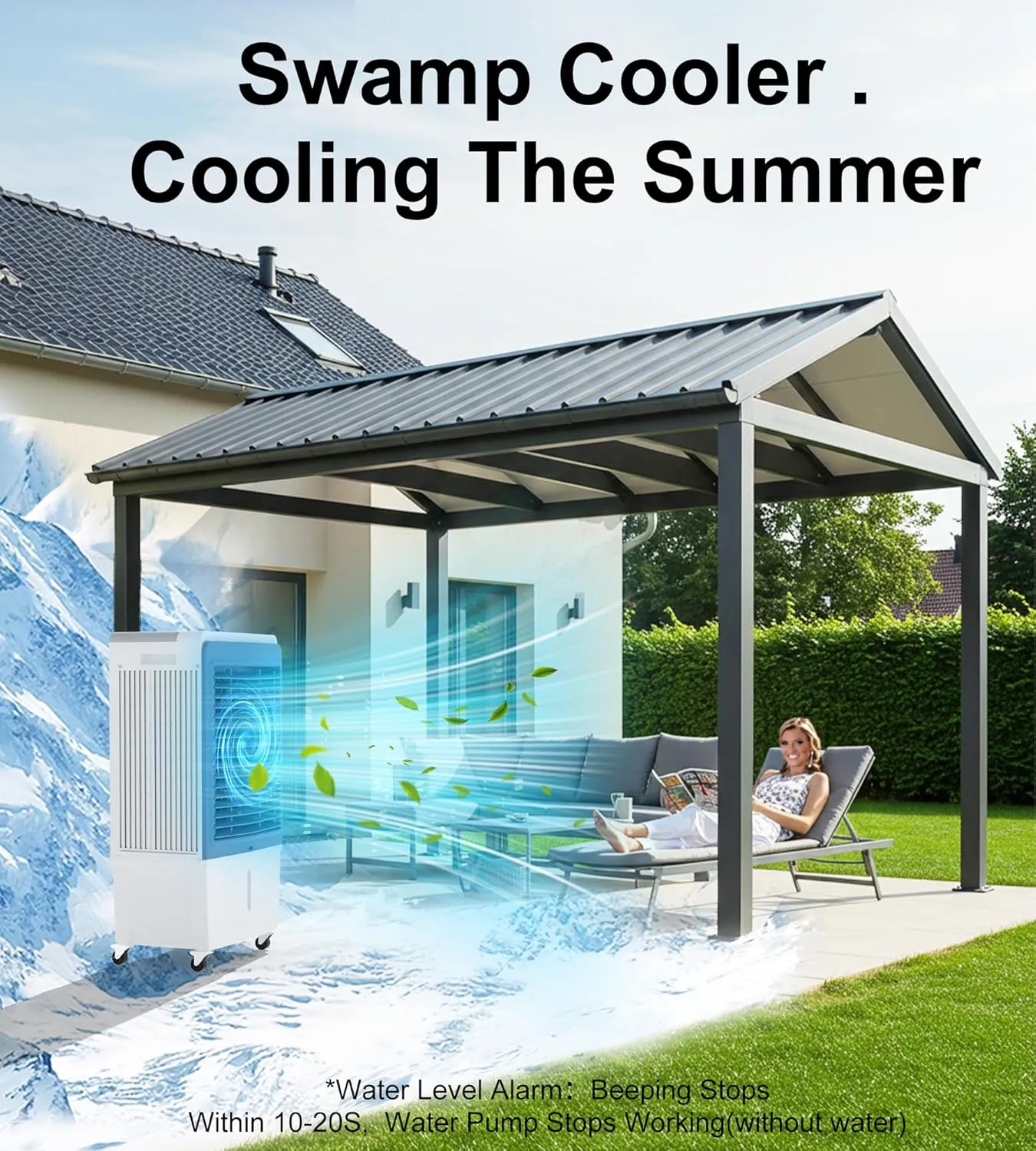 Swamp Cooler, 6000CFM Evaporative Air Cooler with 13.5-Gal Water Tank, Evaporative Cooler with Water Level Alarm, Silver Ion, 12H Timer, Cooling Fans for Indoor Outdoor Garage Patio(47IN)