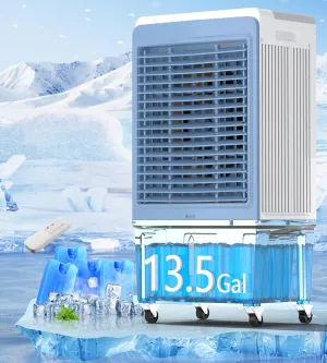 Swamp Cooler, 6000CFM Evaporative Air Cooler with 13.5-Gal Water Tank, Evaporative Cooler with Water Level Alarm, Silver Ion, 12H Timer, Cooling Fans for Indoor Outdoor Garage Patio(47IN)
