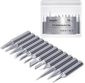 T18 Soldering Iron Tips for Hakko FX-888D FX-888 FX8801 FX-600, and More Soldering Stations/Irons - Replacement Solder Tips for Welding Equipment & Accessories (12 pcs)