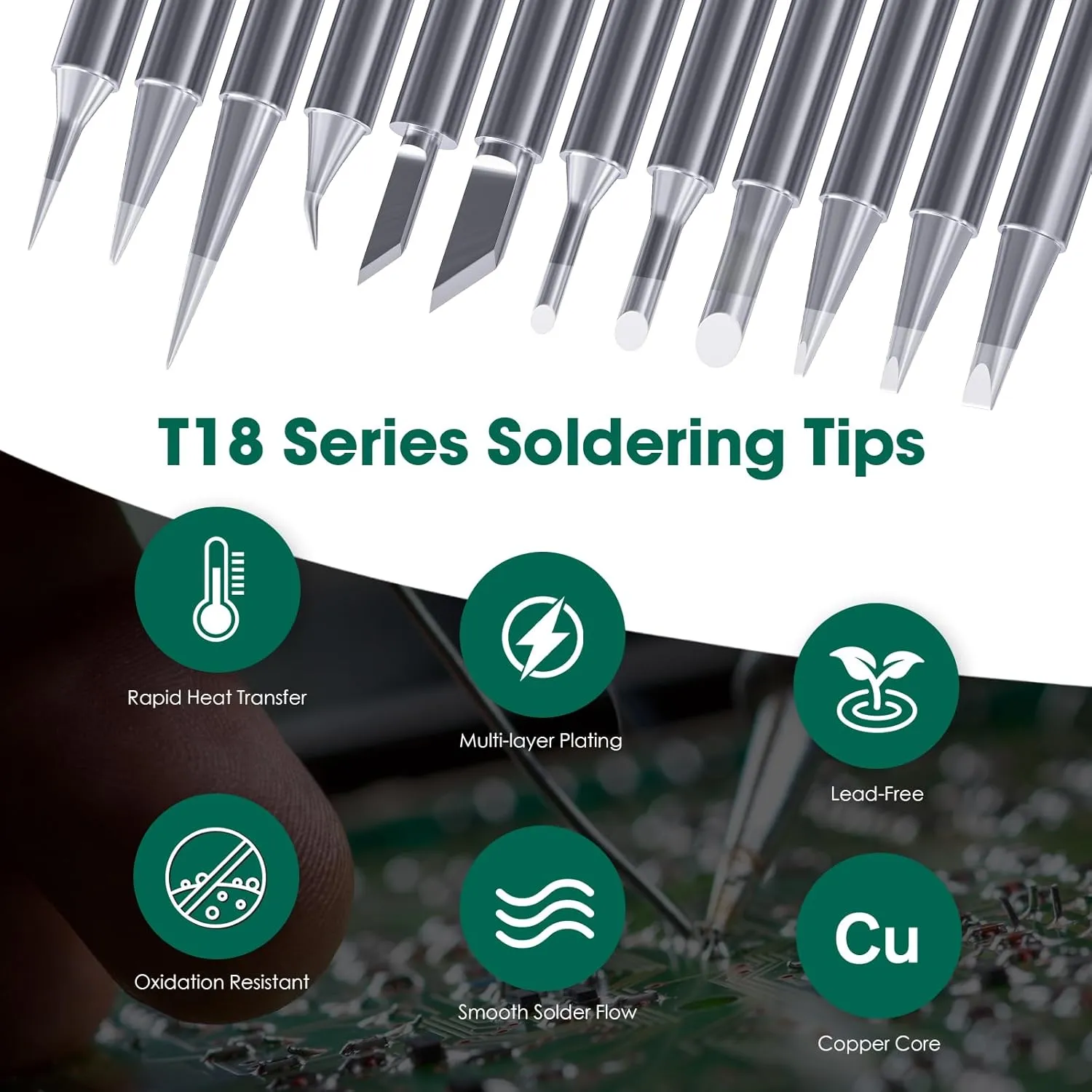 T18 Soldering Iron Tips for Hakko FX-888D FX-888 FX8801 FX-600, and More Soldering Stations/Irons - Replacement Solder Tips for Welding Equipment & Accessories (12 pcs)
