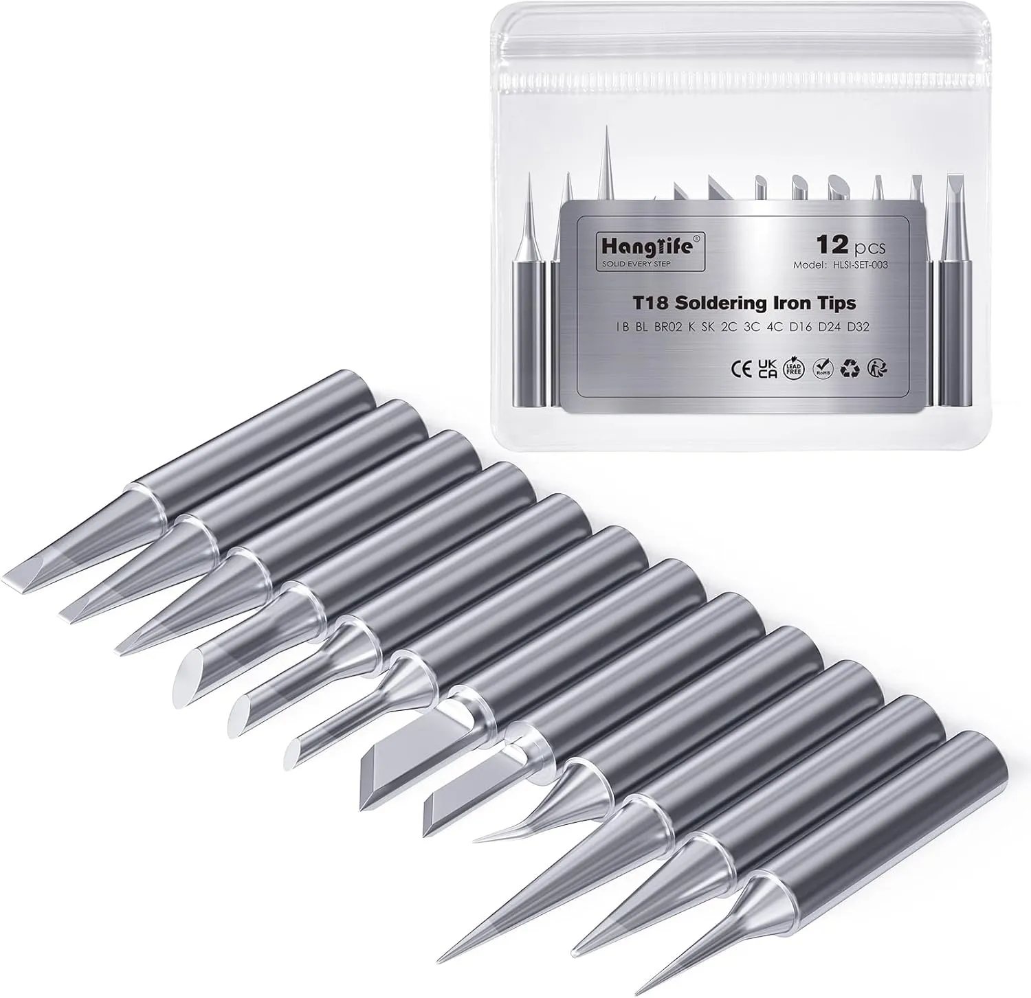 T18 Soldering Iron Tips for Hakko FX-888D FX-888 FX8801 FX-600, and More Soldering Stations/Irons - Replacement Solder Tips for Welding Equipment & Accessories (12 pcs)