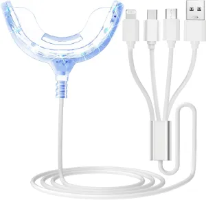 Teeth Whitening Accelerator Light, 16x More Powerful Blue LED Light, Mouth Tray Teeth Whitening Enhancer Light Trays Connected with iPhone/Micro-USB Android/USB for Home Use