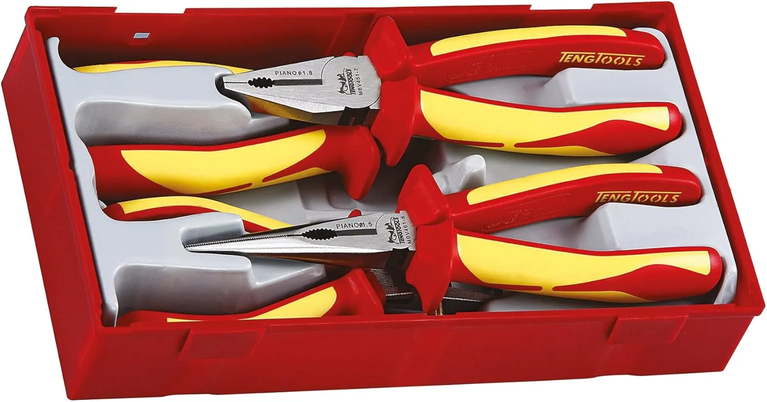 Teng Tools 4 Piece 1000 Volt Insulated Plier Set (Combination, Long Nose, Stripper, Cutter) - TTV440