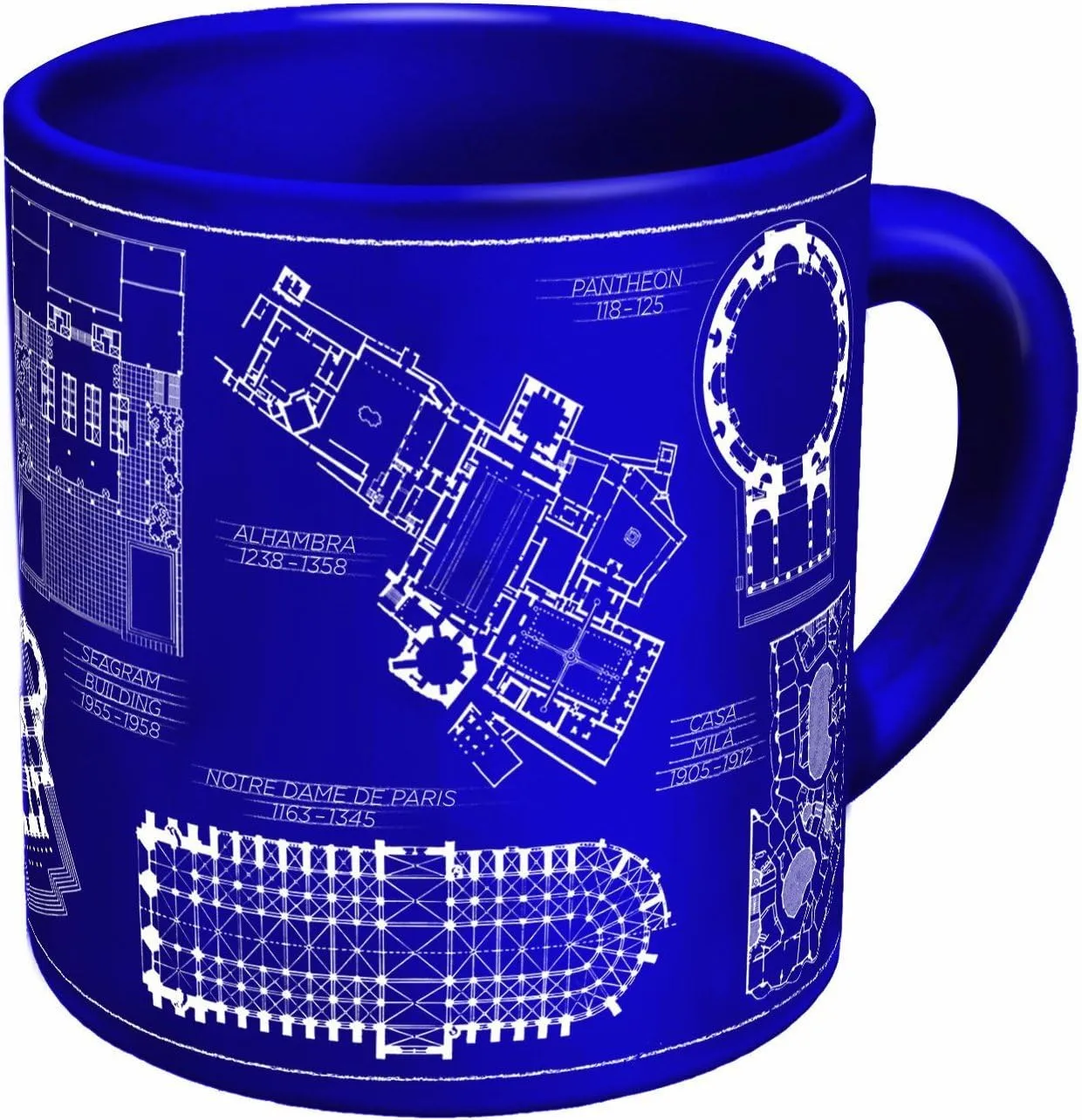 The Unemployed Philosophers Guild Architecture Coffee Mug - Architectural Drawings of Famous Buildings - from Classic to Classical - Comes in a Fun Gift Box