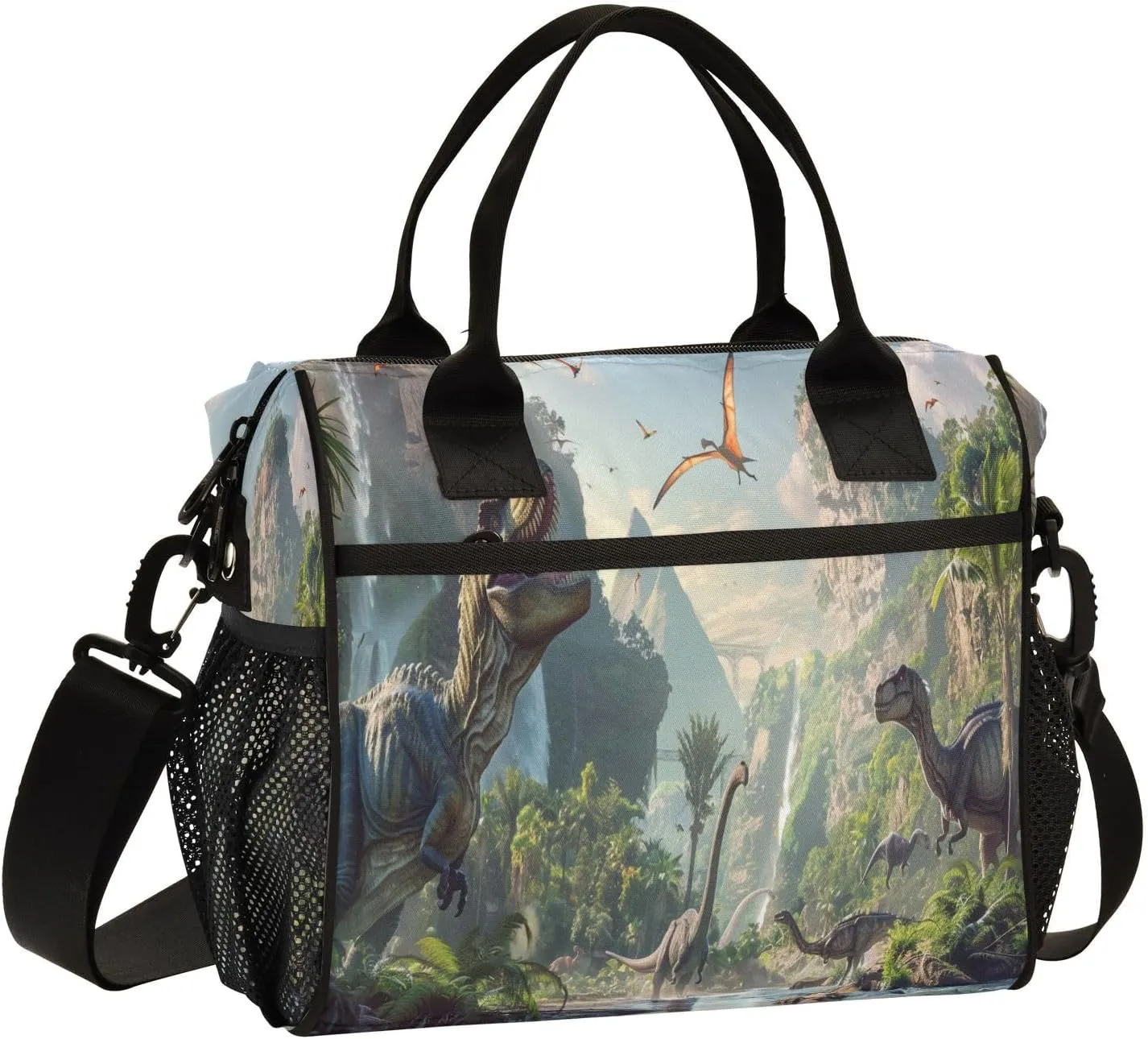 This Image Presents A Vivid Prehistoric Scene Full Of Vitality and Vigor Large Lunch Box for Men Women Adults Insulated Lunch Bag Cooler Bag with Adjustable Shoulder Strap for Work Picnic Travel