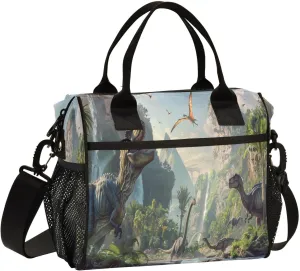 This Image Presents A Vivid Prehistoric Scene Full Of Vitality and Vigor Large Lunch Box for Men Women Adults Insulated Lunch Bag Cooler Bag with Adjustable Shoulder Strap for Work Picnic Travel