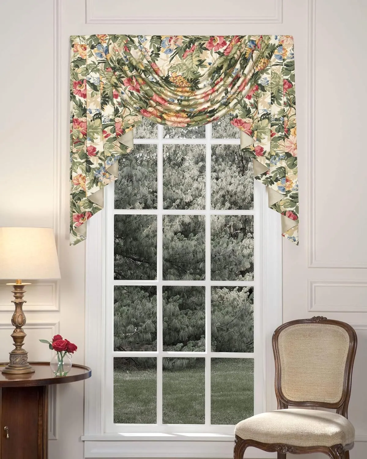 Thomasville At Home Virginia Multi Jabot and Cascade Set, Pleated Valance for Livingroom/Kitchen/Bath, 32x38 (1)