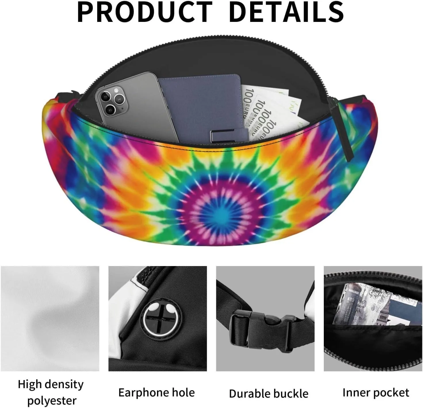 Tie Dye Pattern Fanny Pack for Man Women Waist Bag Adjustable Belt Casual Chest Bag Bum Bags for Travel Sports Running Hiking Waist Packs