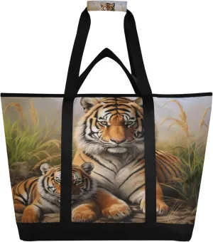 Tiger Reusable Insulated Cooler Bag with Ice Pack Compartment - Large 47L Waterproof Thermal Grocery Tote for Picnic Beach Camping Lunch Storage