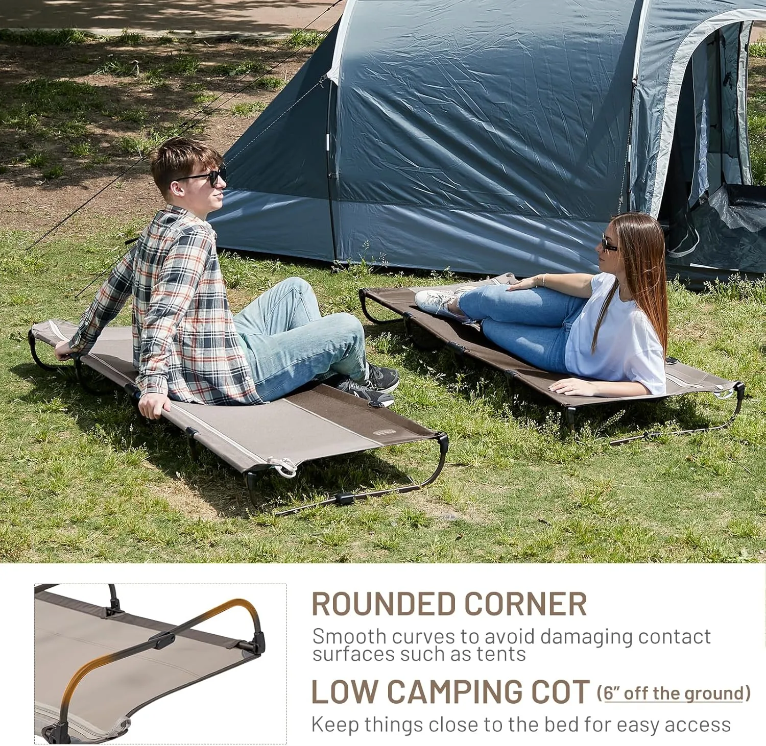 TIMBER RIDGE Lightweight Aluminum Camping Cot, 20-Second Quick Set-Up Folding Cot with Zipper Closure, Portable Carry Bag Included for Camping, Travel and Outdoors, Support up to 225lbs, Tan