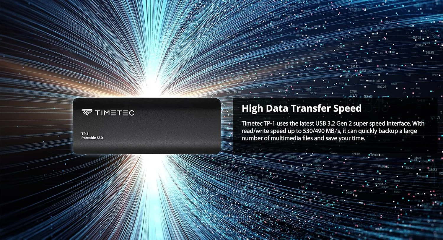 Timetec 256GB Portable External SSD USB3.2 Gen2 Type C Up to 550MB/s Ultra-Light Aluminum Mini External Solid State Drive with USB C to A Cable/USB A to C adapter for Desktops/Laptop/Mac/Mobile- Black