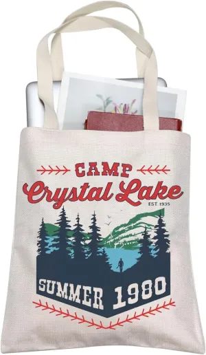 TOBGBE Camp Crystal Lake Inspired Canvas Shopping Bag Horror Movie Gift Horror Lover Jason Fan Gift