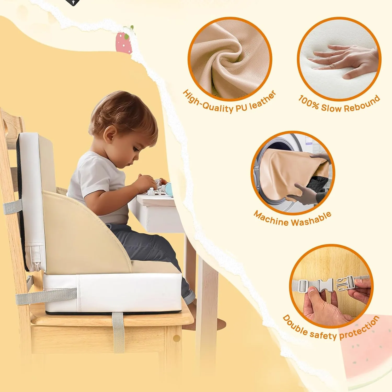 Toddler Booster Seat, Baby Booster for Dining Table, Travel Toddler Chair with Adjustable Straps, Portable Kitchen Booster for Baby, Compact Design, Easy to Clean