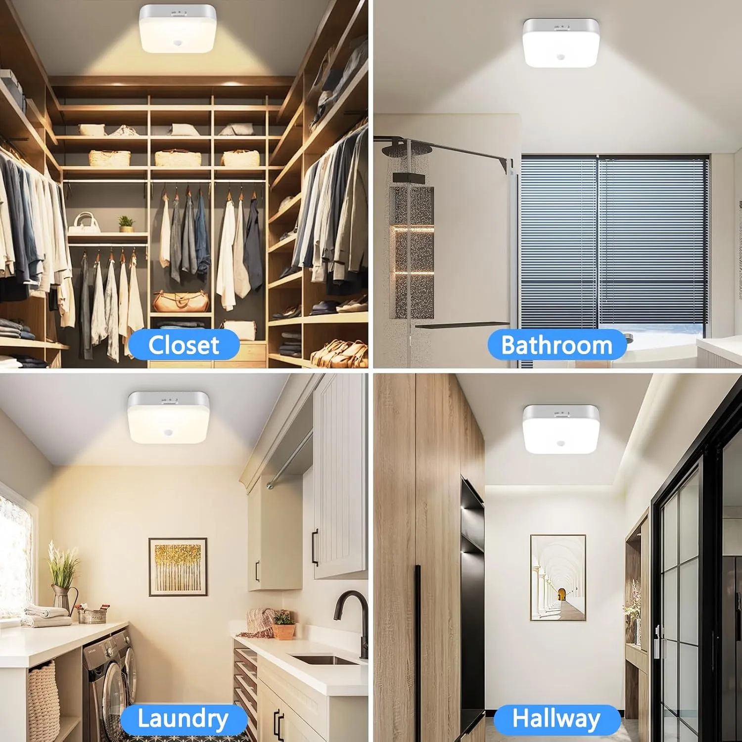 TOOWELL Rechargeable Motion Sensor Ceiling Light Indoor - 10000mAh Battery Operated Closet Light,500LM Motion Activated Wireless Lights for Closet Shower Bathroom Pantry Hallway Porch Stair 5000K
