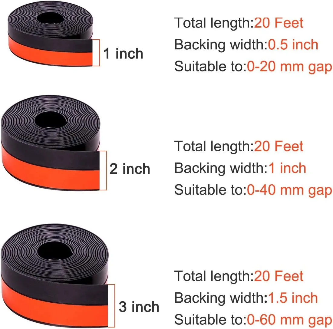 TORRAMI Wide Silicone Weather Stripping 3 inch Width 20 Feet Length, Draft Stopper Seal for Barn and Garage Door Under Bottom,Top, Sides, Black